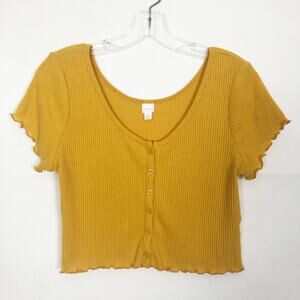 Colsie Lettuce Hem Mustard Crop Top Junior's Size M